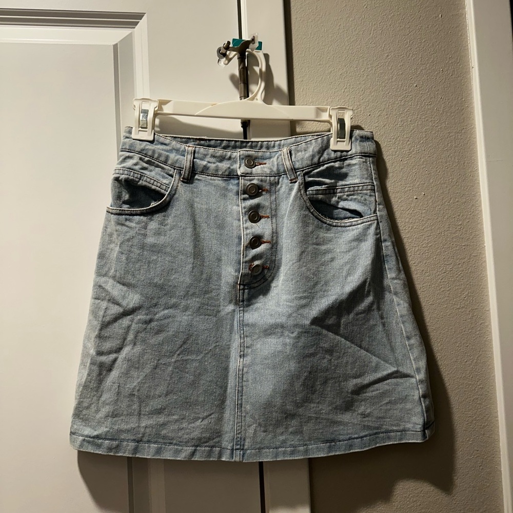 Light Blue Denim Skirt with Button Front